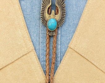 Corbata bolo Thunderbird: Piedra turquesa, corbata de cuero estilo western.