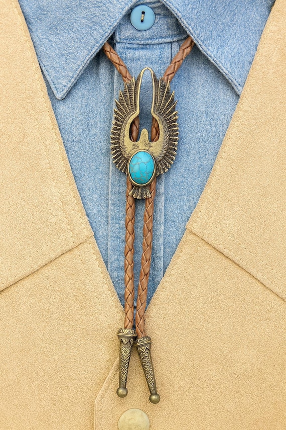 Amazon.com: Bold Western Bolo Tie for Men and Women  New turquoise color leather bolo tie main image 1