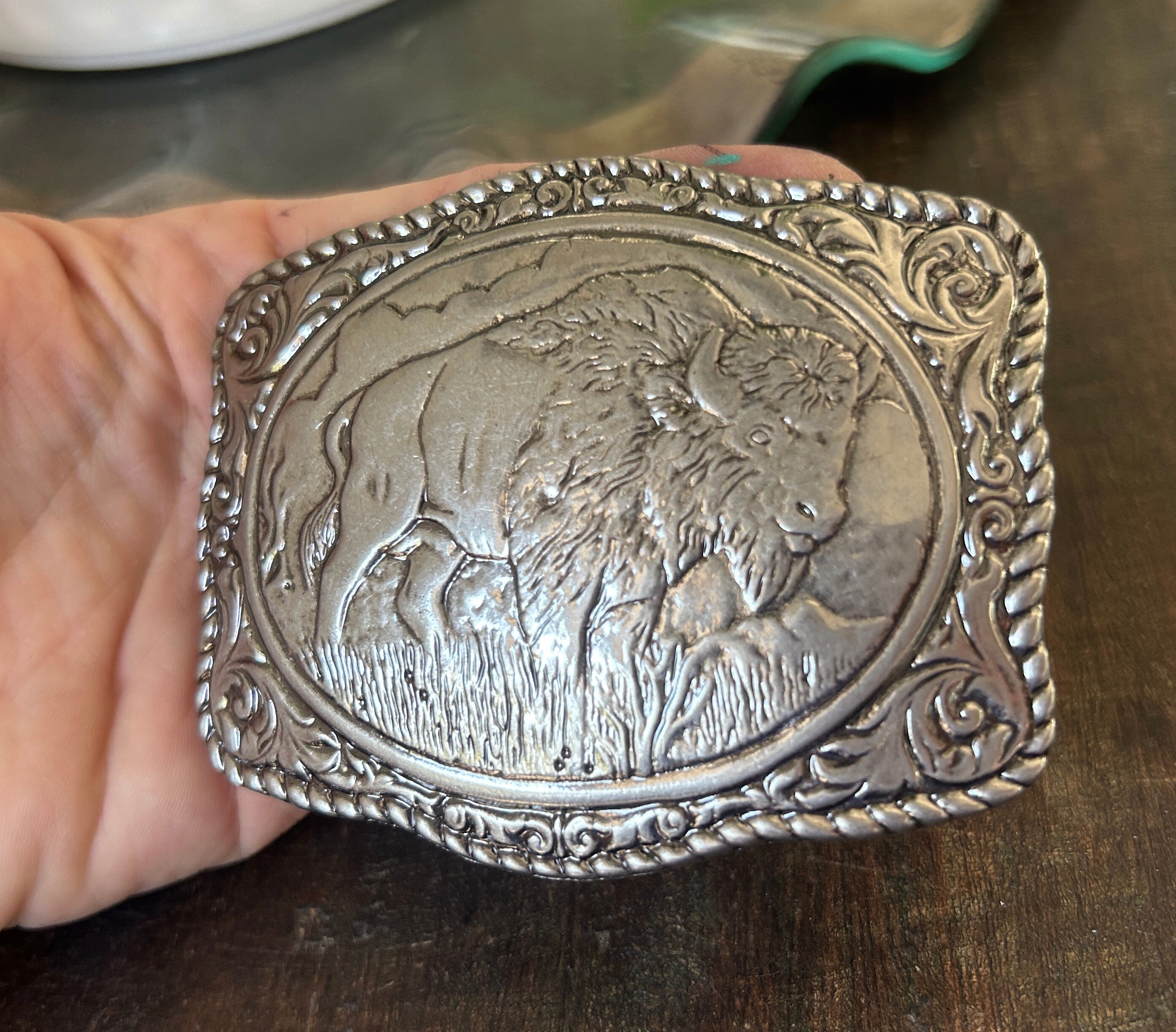 Engraved Silver Belt Buckle with Dark Green Stone southwestern cowboy Cowboy Belt Buckle in Sterling Silver with Custom Name, Hand  main image 4