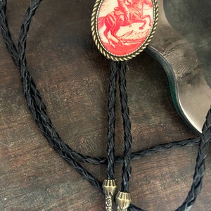 Vintage Cowboy Bolo Tie Gifts for Him Cabochon Indian Leather Cowboy Necktie Accessories Mens Necklace Bola Leather Bronco Rodeo Horse image 5