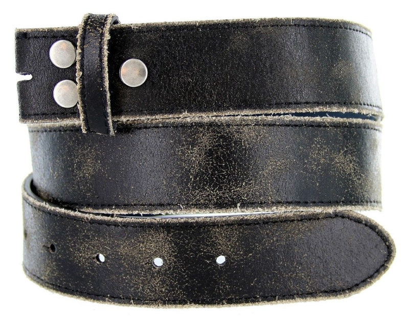 Distressed Style Black Genuine Leather Snap Belt Strap Etsy