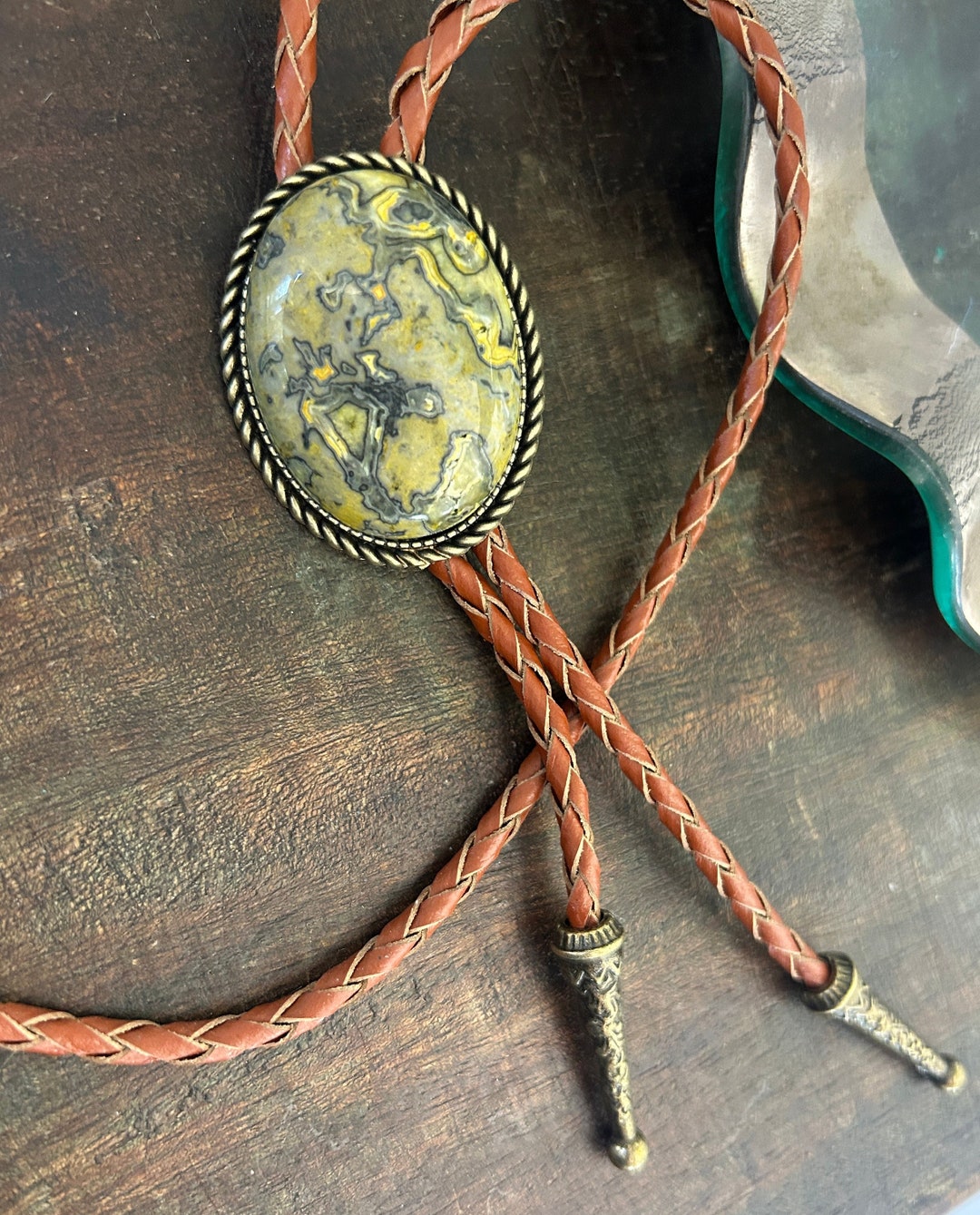 【返品?交換対象商品】 Green Natural Jasper Lariat Necktie Gemstone - Tie Bolo コレクション