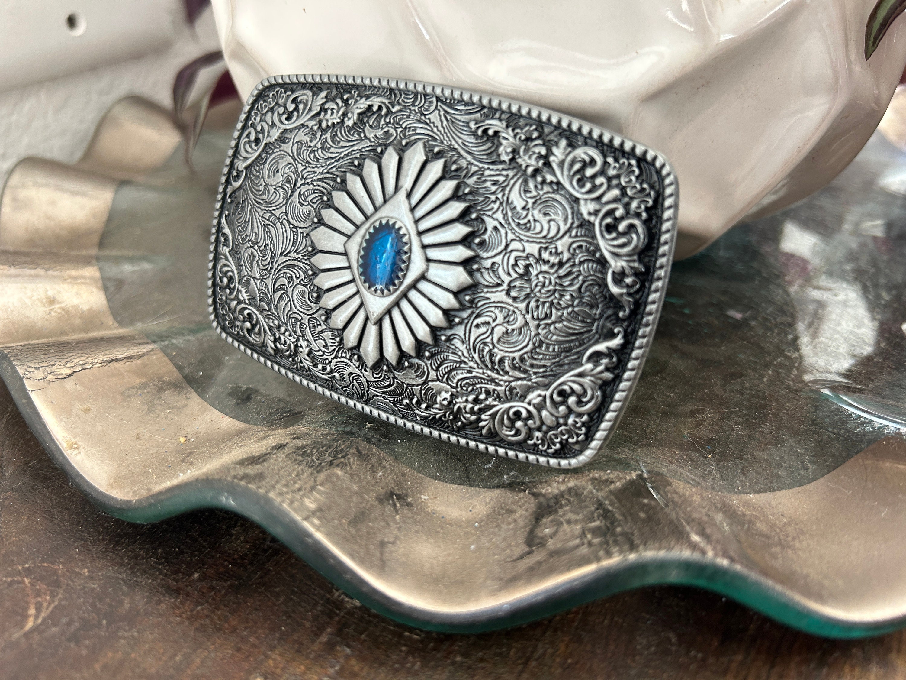 NEW Turquoise Blue Western Oval Belt Buckle Approximately 3.75 Inches Wide. Cowboy Belt Buckle Vintage Turquoise Belt Buckle – Oval  main image 2