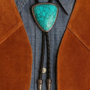 Southwestern Turquoise Bolo Tie: Leather Cowboy Lariat Necklace