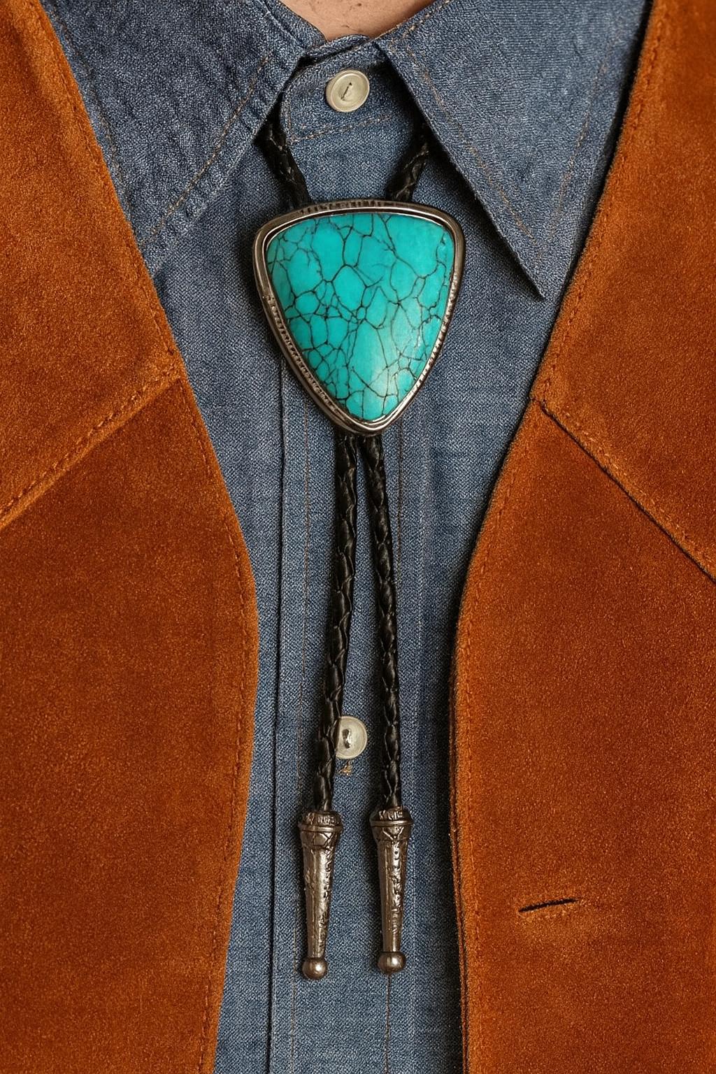 COOLLA Bolo Tie Cowboy Cravate Collier ras du cou en cuir avec pendentif turquoise vintage pour femme et homme, Métal., Turquoise