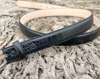 1'' Wide Black Leather Snap Belt Strap - Skinny - Alligator Print Hide - All Sizes Removable belt strap Dress Casual Thin Gifts for Him Men