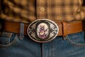 Raccoon Banjo Belt Buckle: Western Style Silver Buckle, Fits 1.5" Strap