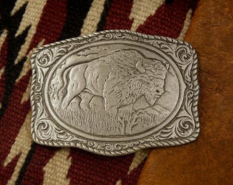 Engraved Buffalo Belt Buckle - Southwestern Head Bull Mans - Yellowstone Horns Head - Bison - Rope Cowboy Engraved Cowboy Leather Silver