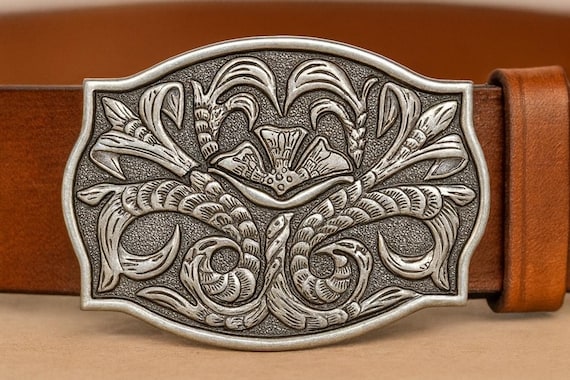 Fibbia Cintura Western Stile Cowboy – Oro Con Motivi Floreali Per Cinturini Da 40mm