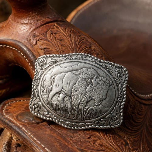 Engraved Buffalo Belt Buckle: Southwestern Cowboy Style - Fits 1.5" Belt