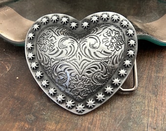 Silver Heart Belt Buckle - Cowgirl - Gifts for Her - Western - Women's - Engraved Women's Git Idea - Rope Border - Love - Anniversary