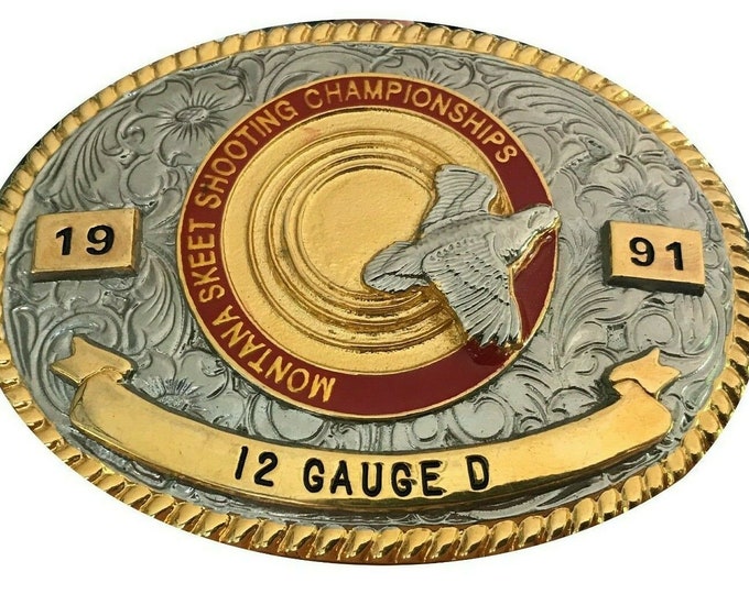 Vintage 12 Gauge Montana Skeet Shooting Belt Buckle 1991 Championship