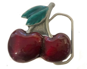 Vintage cherry belt buckle - fruit - food - funny  - cherries - mother's day - organic eating nature -