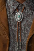 Southwestern Turquoise Bolo Tie - Handmade Leather Cowboy Necktie