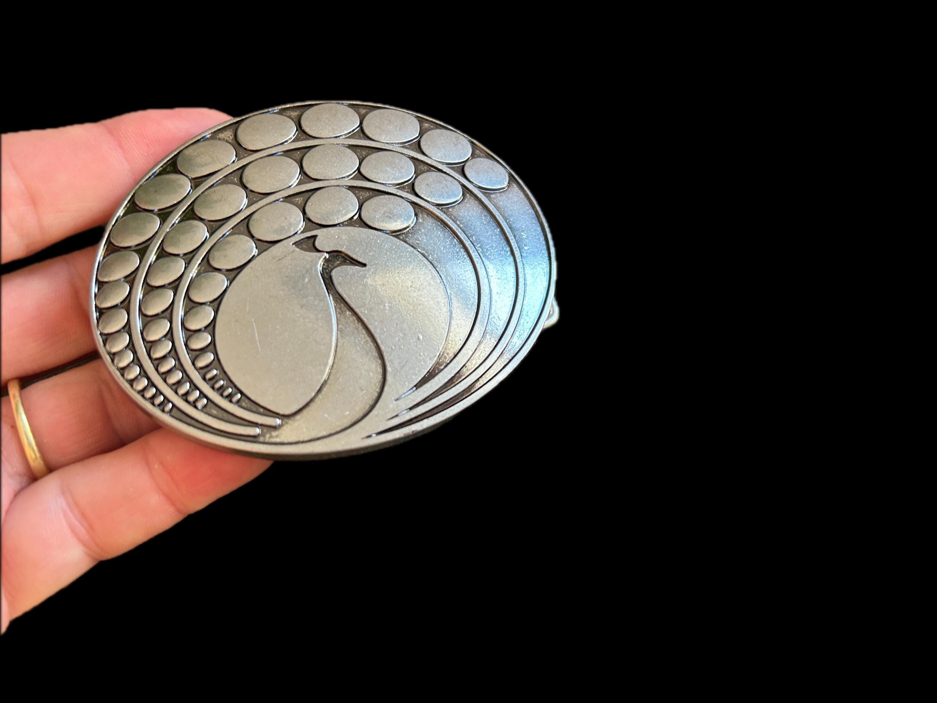 Vintage Peacock Belt Buckle: Silver Tone Metal, 70s Boho  display picture 2