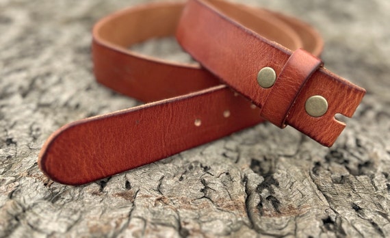 Distressed Brown Leather Snap Belt: Interchangeable Buckle, Made