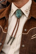African Turquoise Bolo Tie: Oval Stone, Leather Cord, Southwestern Necktie