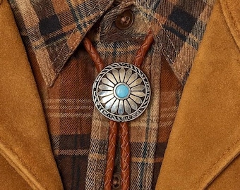 Southwestern Turquoise Bolo Tie: Leather Cord Cowboy Necktie