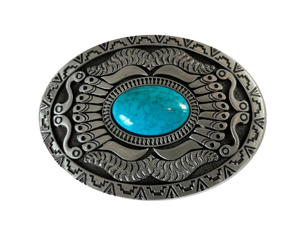 Turquoise Western Oval Belt Buckle Women's Trophy Silver Engraved Show
