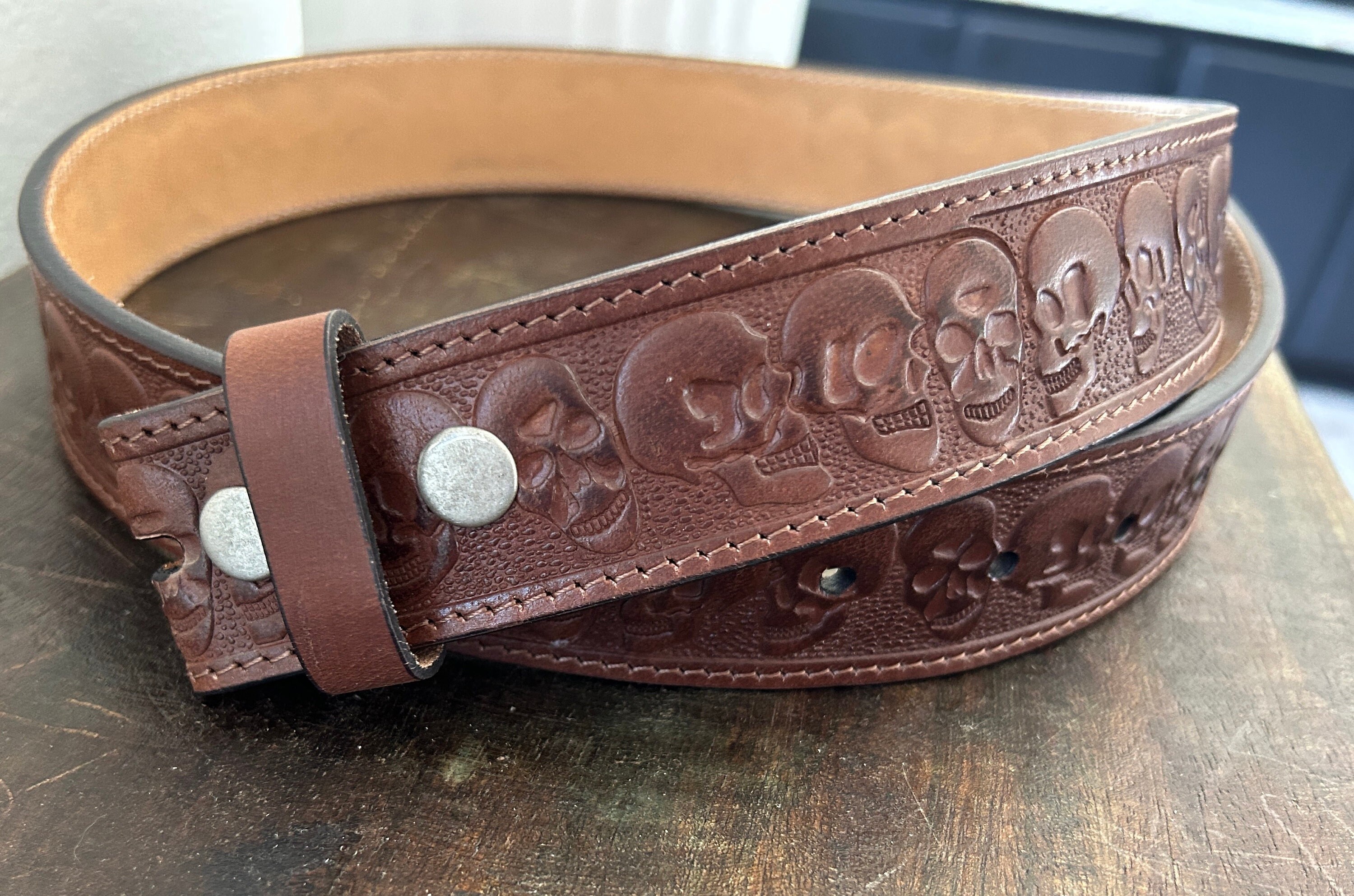 Cintura In Pelle Con Fibbia Western Fai Da Te Con Teschio E - Foto 3