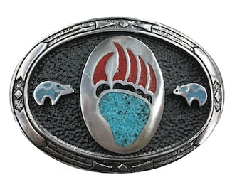 Turquoise bear paw belt buckle