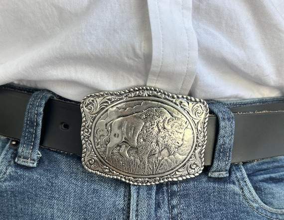 stein Leather Belt(RECTANGLE BUCKLES) （Engraved Buffalo
