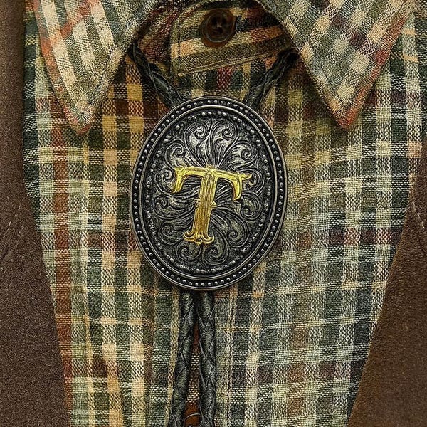 Southwestern Initial Bolo Tie: Personalized Cowboy Leather Necktie
