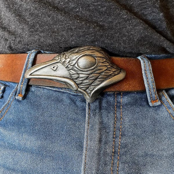 Handgemachte Silber Krähenkopf Gürtelschnalle - Rabe Vogel Tier - Für 1,5 '' Gürtel