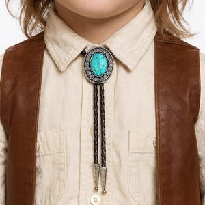 Kids Bolo Tie : Turquoise & Silver Southwestern Cowboy Necktie