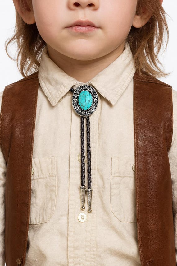 Cravate bolo argentée cabochon noir, cravate bola, style sud