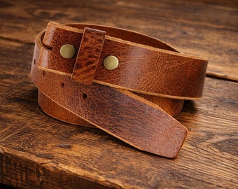 Vintage Style Distressed Leather Belt Strap: Interchangeable Buckle, 1.5" Wide