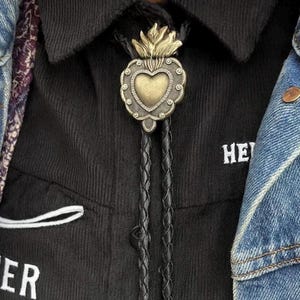 Sacred Heart Bolo Tie: Valentines Day Handmade Leather Western Necktie