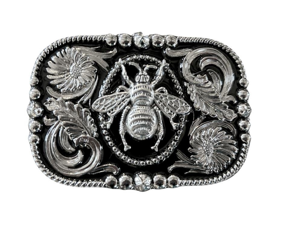 Boucle De Ceinture Métal émaillée Fleurs Bleues - Élégante, Vintage, Occasion