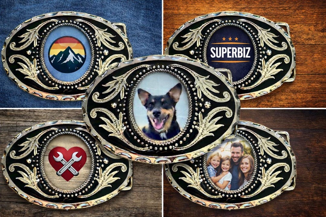 Custom Photo Belt Buckle: Personalized Design, Antique Gold or Silver ...