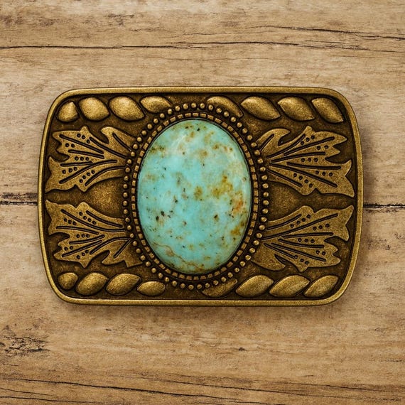 Antique Gold Western Belt Buckle: Turquoise Stone Stone  display picture 1