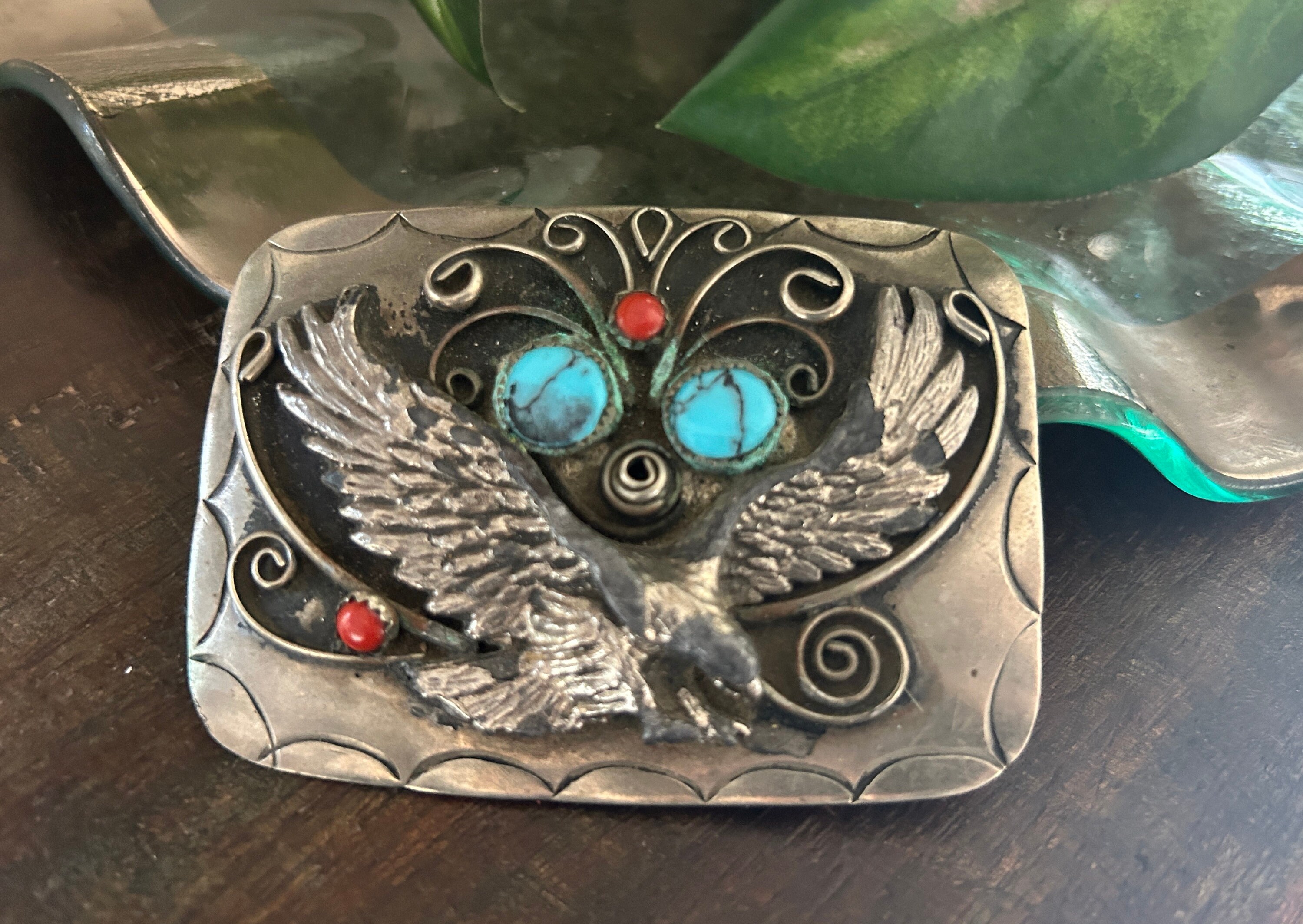Beautiful Vintage 1960’s Turquoise Inlay Bald Eagle Silver Belt Buckle And Belt Turquoise Eagle Belt Buckle - Etsy main image 2