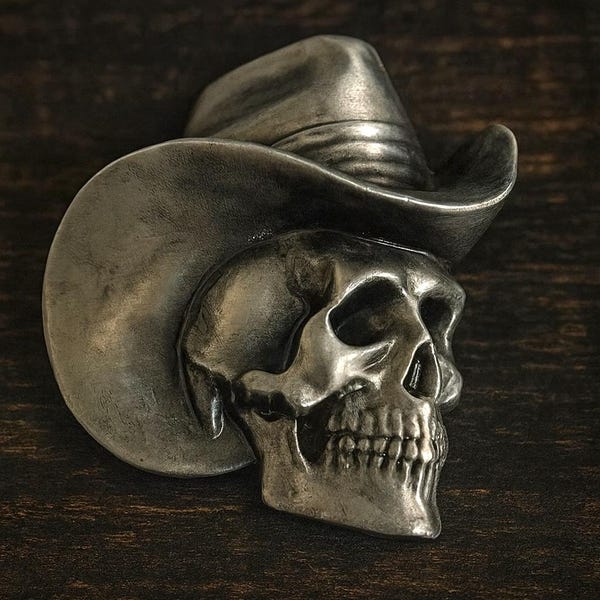 Cowboy Skull Belt Buckle: Western Outlaw Skeleton