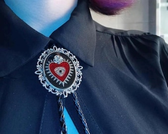 Sacred Heart Bolo Tie : Valentines Day Rose, Gothic Western Leather Necktie Yallternative