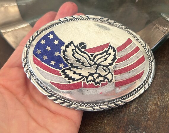 Beautiful Eagle American Flag Belt Buckle - stone… - image 2