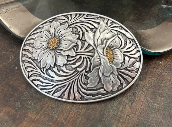 Antique Silver Floral Belt Accessory Western Antique Silver Floral Engraved Ornate Belt Buckle main image 4