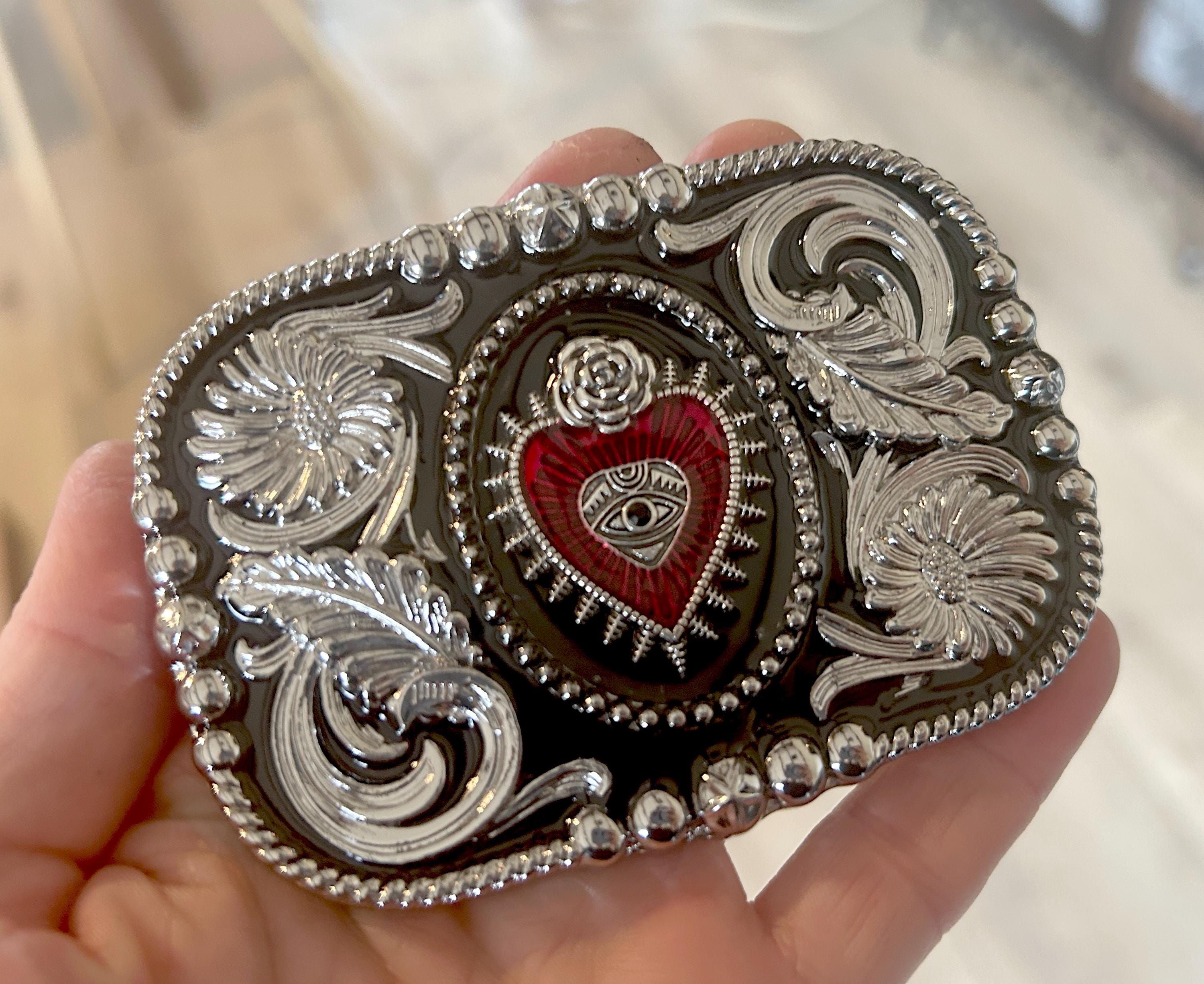Western Sacred Heart Belt Buckle - Valentines Day Rose  display picture 3