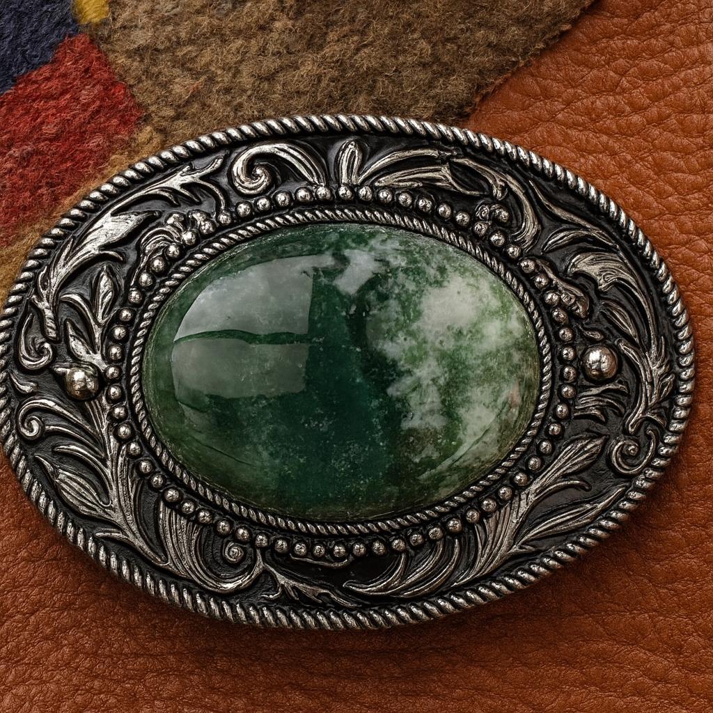Boucle de ceinture western, pierre d'agate à faux ovale, style cowboy