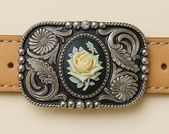Western Rose Belt Buckle : Silver Floral Cowgirl Style - Etsy display picture 3
