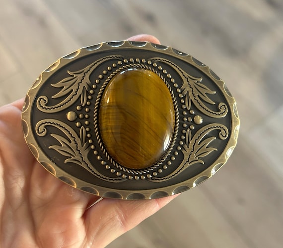 Tigers Eye Belt Buckle : Antique Gold or Silver Western  display picture 2