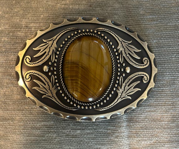 Tigers Eye Belt Buckle : Antique Gold or Silver Western  display picture 1