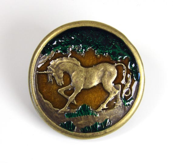Vintage Enamel Unicorn Belt Buckle: 1970s Fairytale  display picture 1