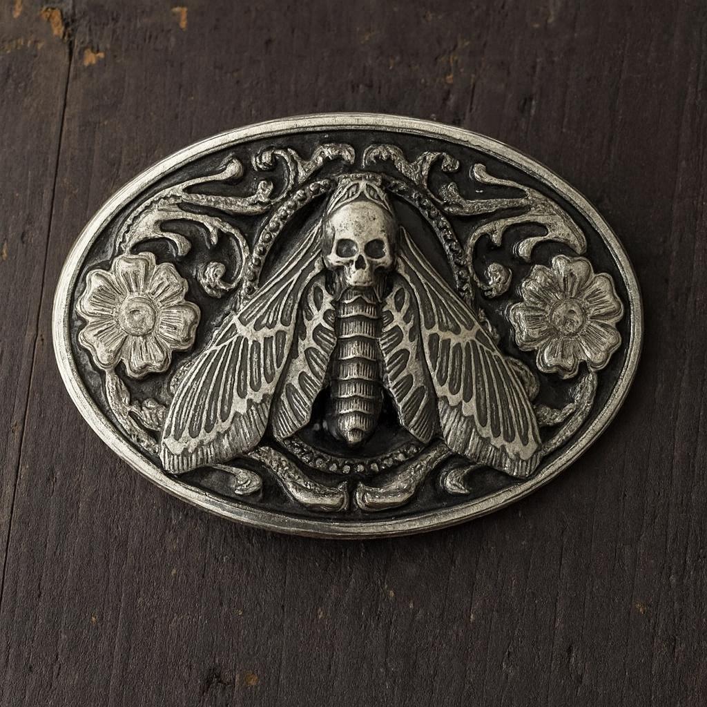 Gothic Death Moth Skull Belt Real Leather Western Engraved Buckle Moth Belt Buckle - Etsy main image 3
