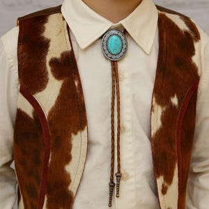 Kids Turquoise Bolo Tie: Brown Leather Cowboy Necklace