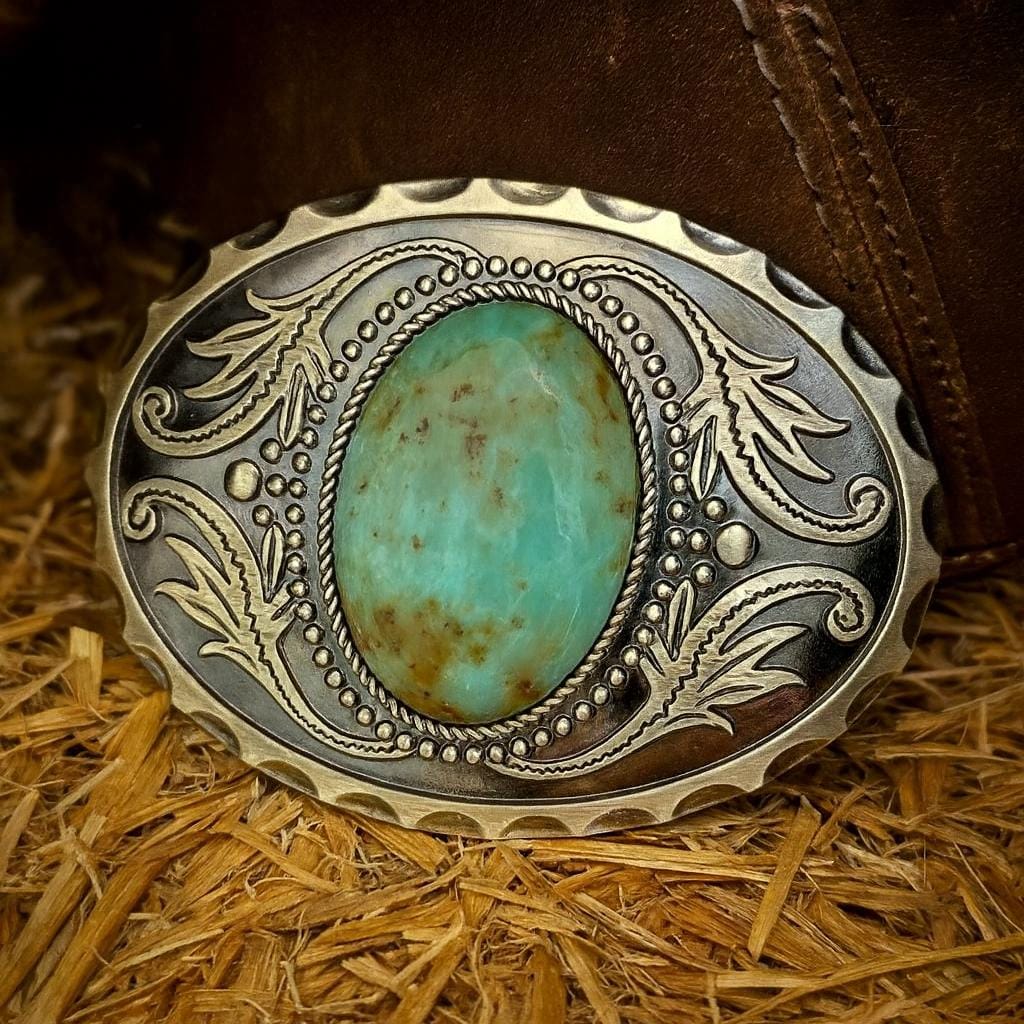 Vintage Silver Turquoise Mother Of Pearl Quartz Stones Inlay Belt Buckle Item #990K- Zuni Multi Stone Geometrical Sunface Decorative  main image 2