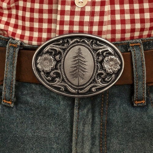 Engraved Pine Tree Belt Buckle: Mountain Western Style Christmas